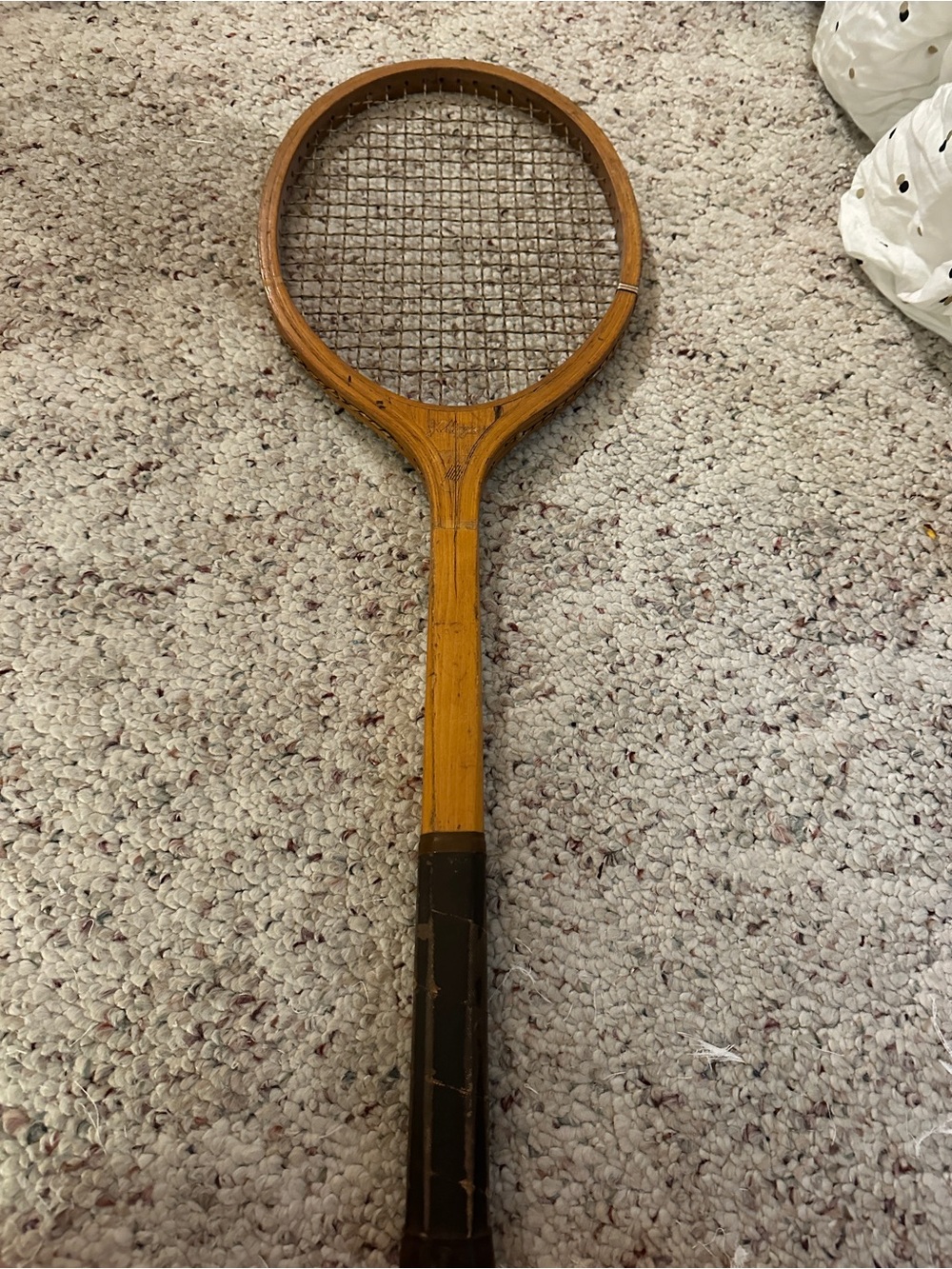 Vintage Wooden Tennis Racket in Light Honey Brown
